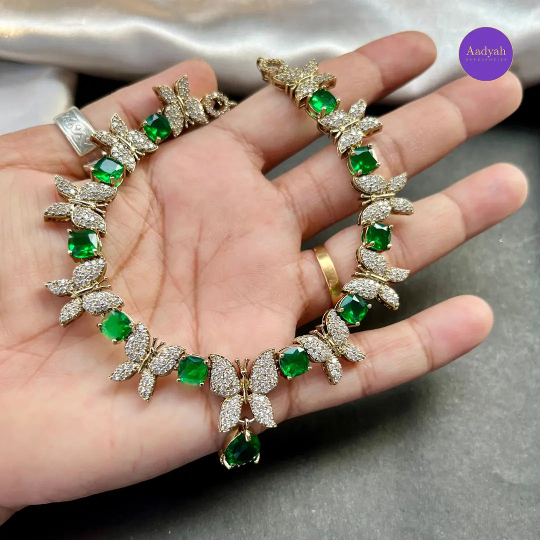 Emerald Green Butterfly Necklace Set - Emerald Green