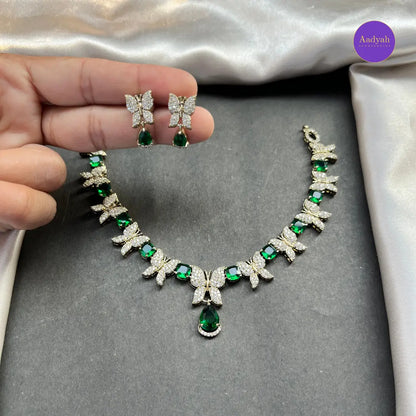 Emerald Green Butterfly Necklace Set - Emerald Green