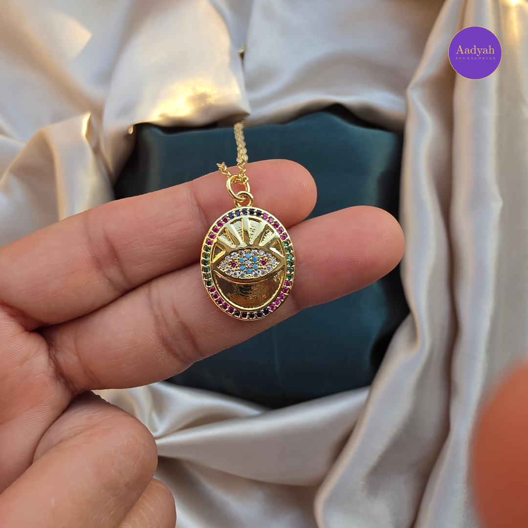 Evil Eye Anti Tarnish Pendant Chain - Gold