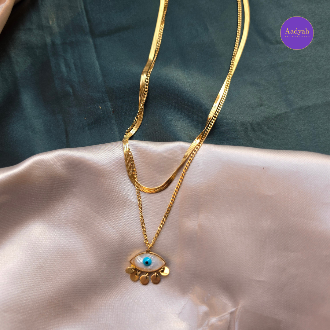 Evil Eye Anti Tarnish Layered Pendant Chain - Gold