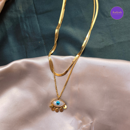 Evil Eye Anti Tarnish Layered Pendant Chain - Gold