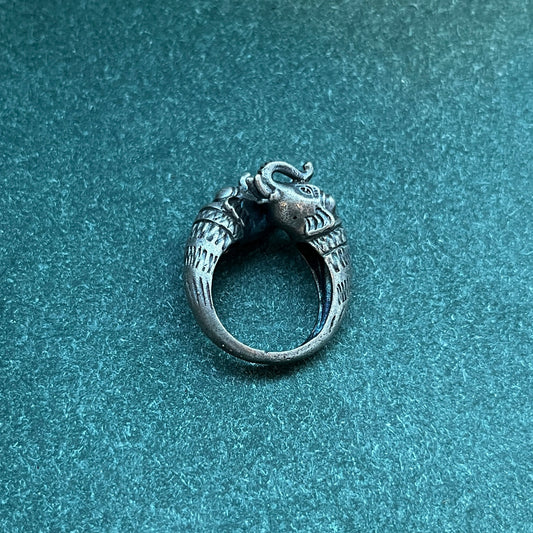 Oxidised German silver ring geometric design with vintage appeal, perfect for casual and cultural occasions,Vintage style German silver tone ring oxidised look with floral motifs, ideal for everyday ethnic fashion