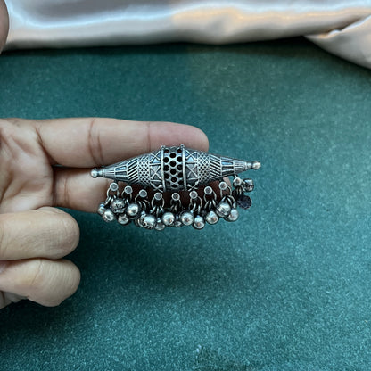 Oxidised German silver ring geometric design with vintage appeal, perfect for casual and cultural occasions,Vintage style German silver tone ring oxidised look with floral motifs, ideal for everyday ethnic fashion
