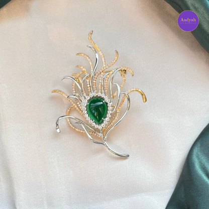 Feather Brooch - Green & White