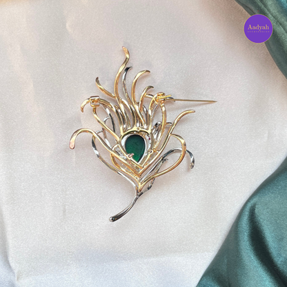 Feather Brooch - Green & White