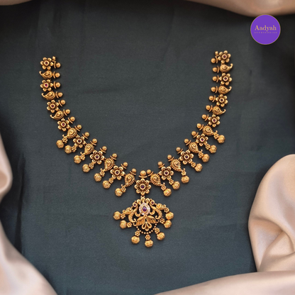 Floral Antique Necklace Set - Gold