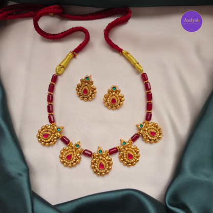 Floral Beaded Necklace Set - Beaded
