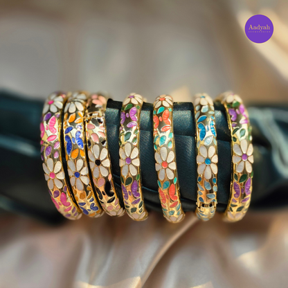 Anti-Tarnish Floral Enamel Bangle - Openable
