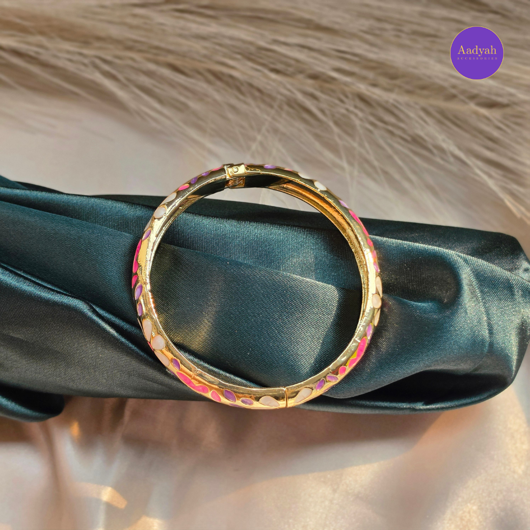 Anti-Tarnish Floral Enamel Bangle - Openable