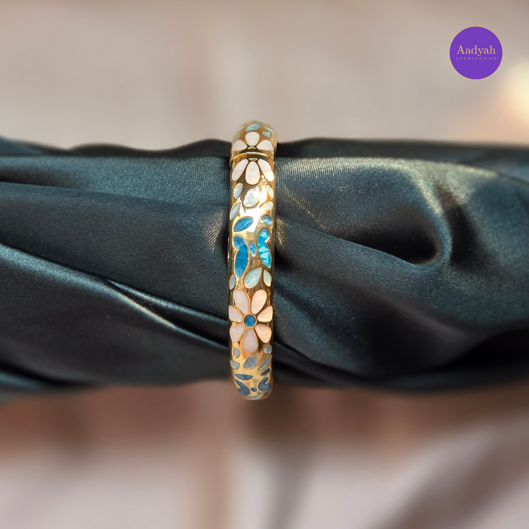 Anti-Tarnish Floral Enamel Bangle - Openable