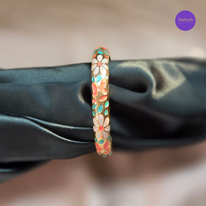Anti-Tarnish Floral Enamel Bangle - Openable