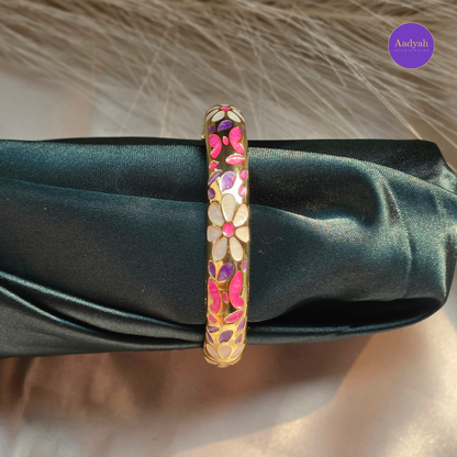 Anti-Tarnish Floral Enamel Bangle - Openable