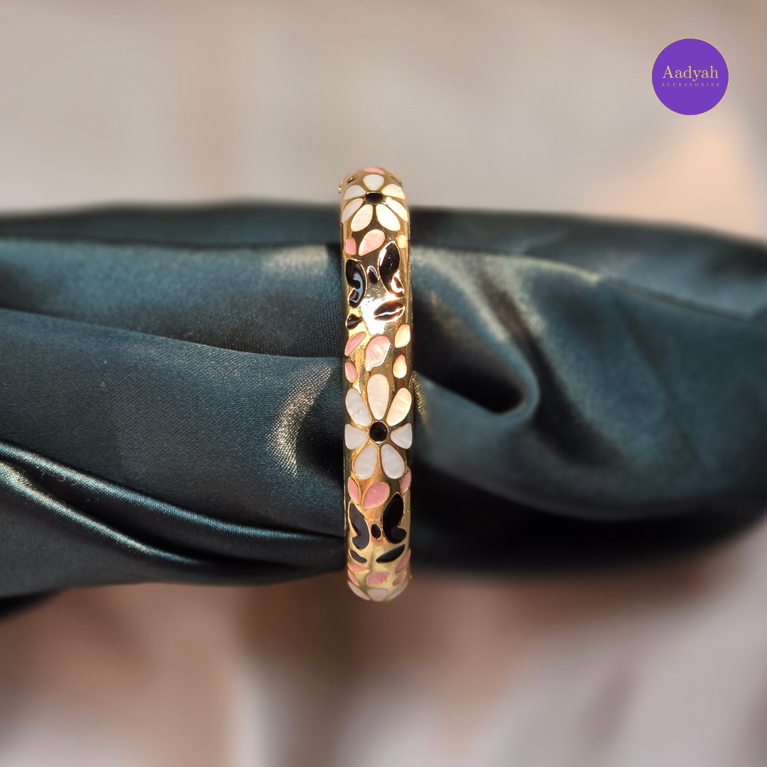 Anti-Tarnish Floral Enamel Bangle - Openable