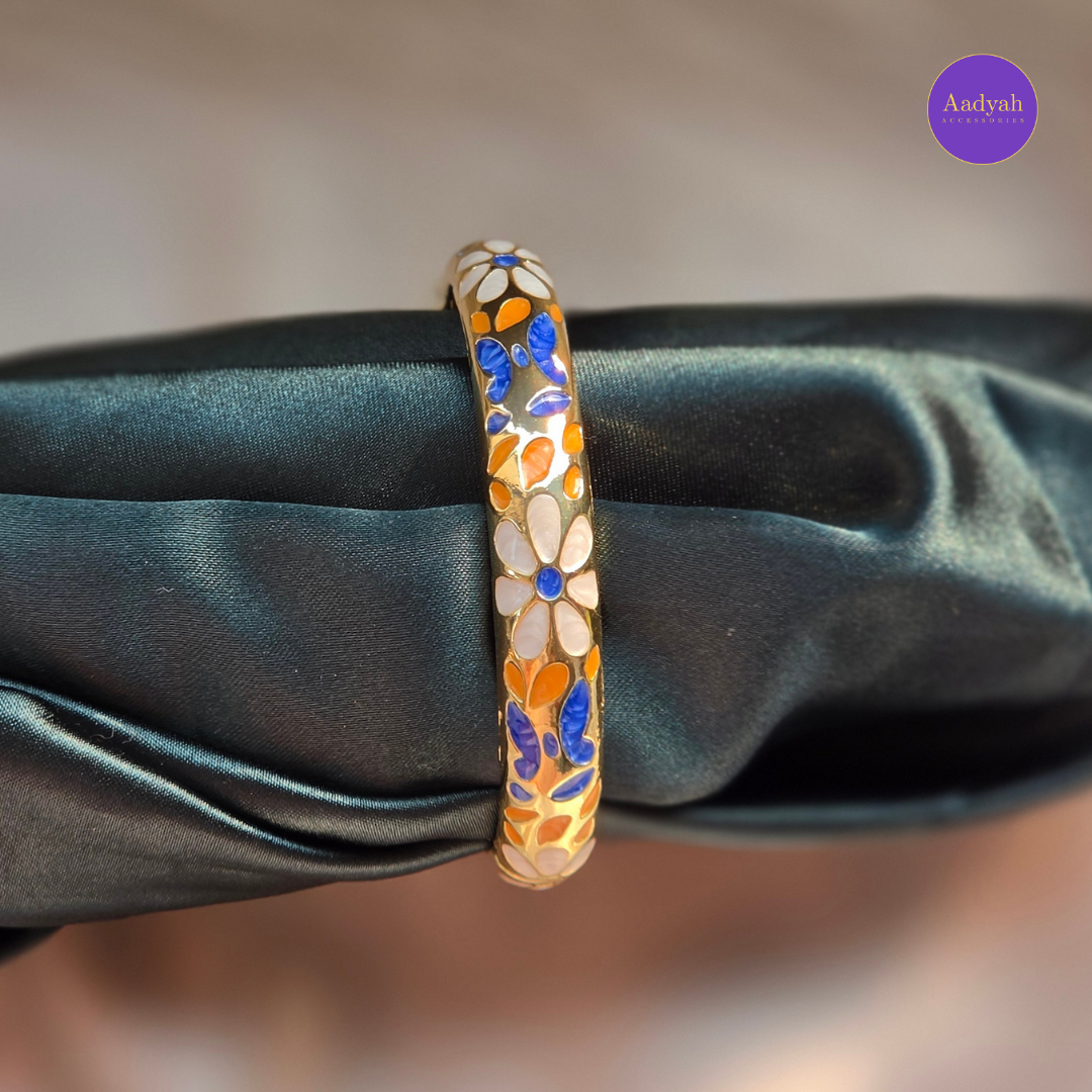 Anti-Tarnish Floral Enamel Bangle - Openable