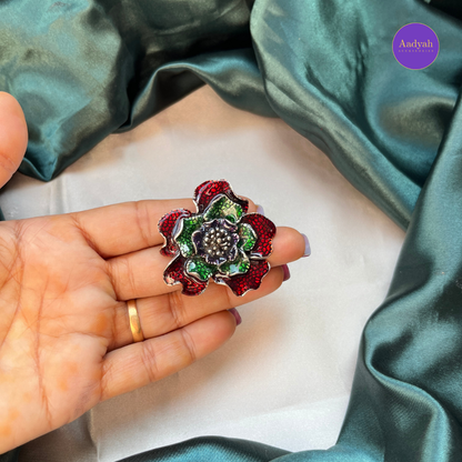 Floral Enamel Brooch - Red & Green