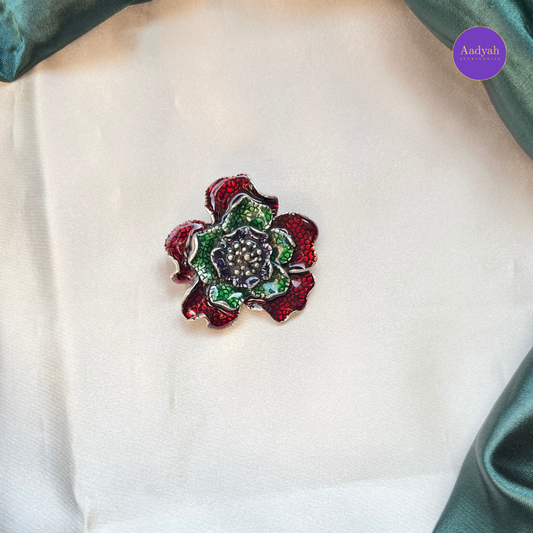 Floral Enamel Brooch - Red & Green