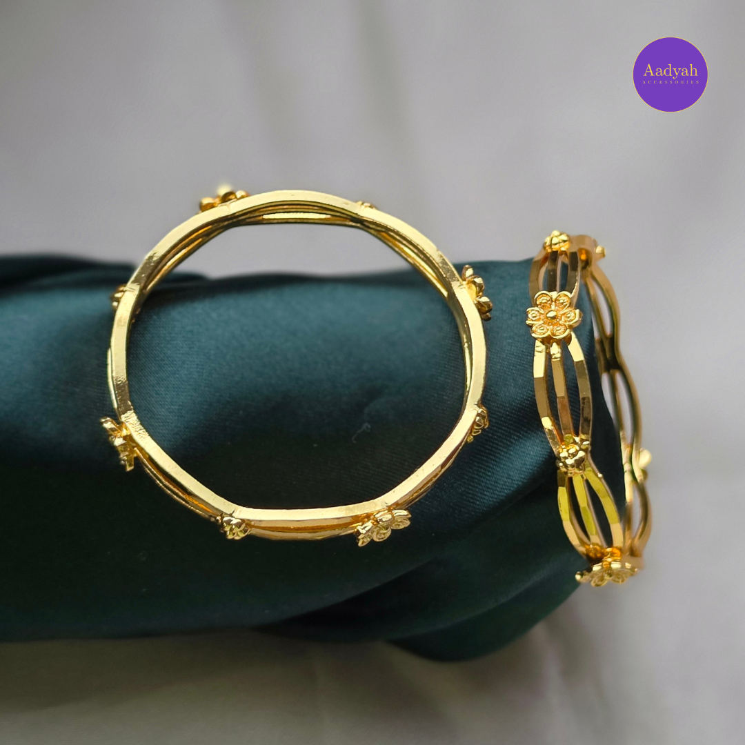 Floral Gold Look Baby Bangles - Set of 2