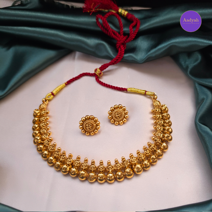 Floral Gundu Gold Look Necklace Set - Matt