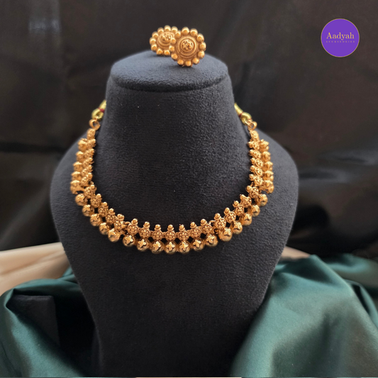Floral Gundu Gold Look Necklace Set - Matt