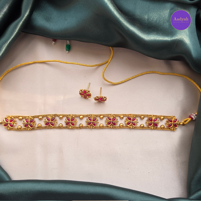 Floral Matt Polish Choker Set - Ruby
