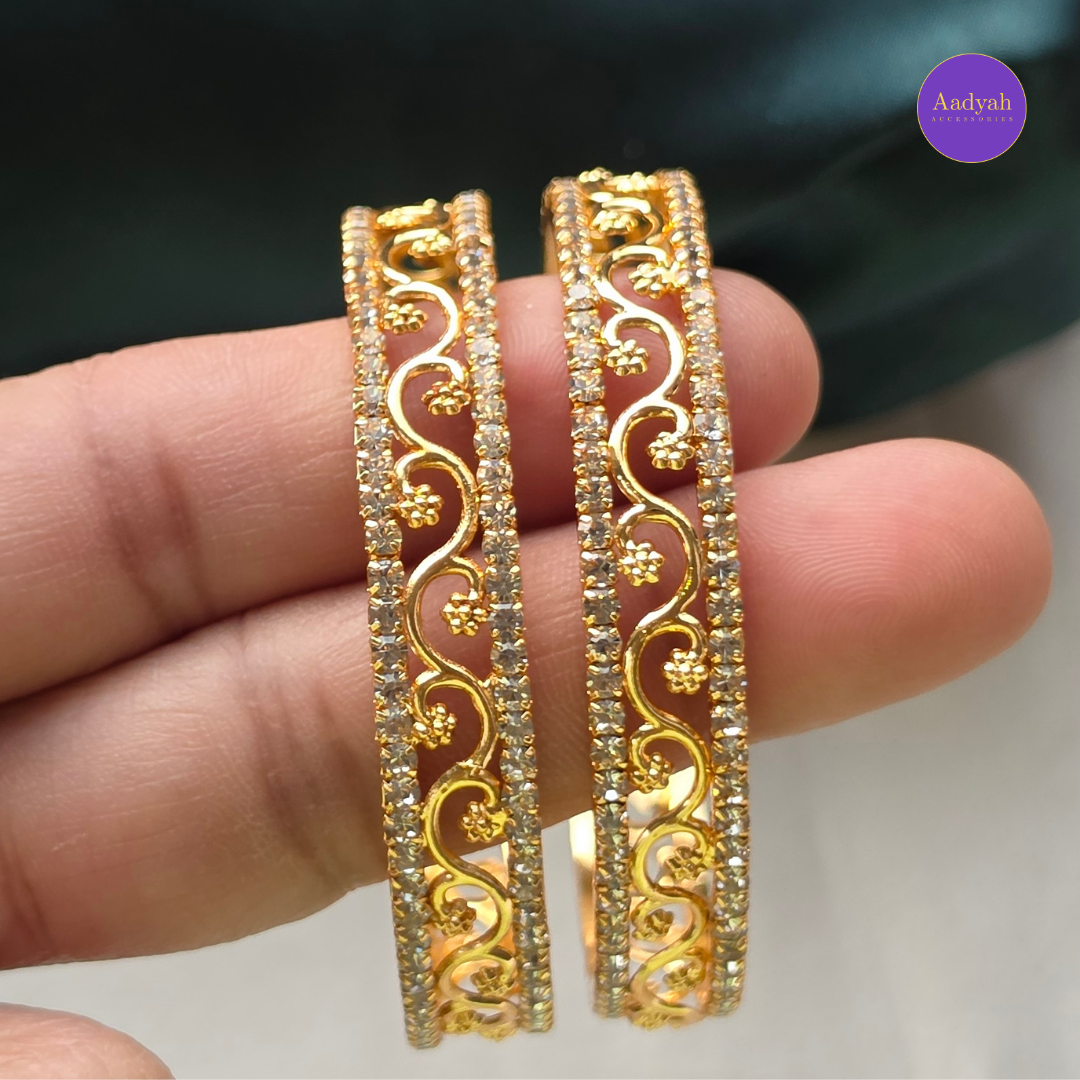 Floral Stone Gold Look Baby Bangles - Set of 2