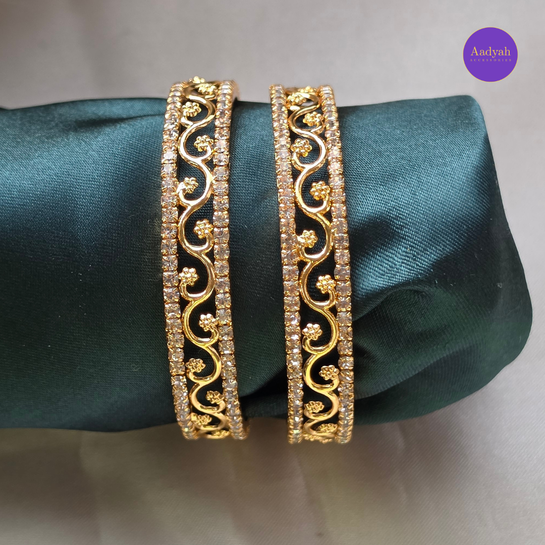 Floral Stone Gold Look Baby Bangles - Set of 2