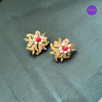 Floral Stud - White