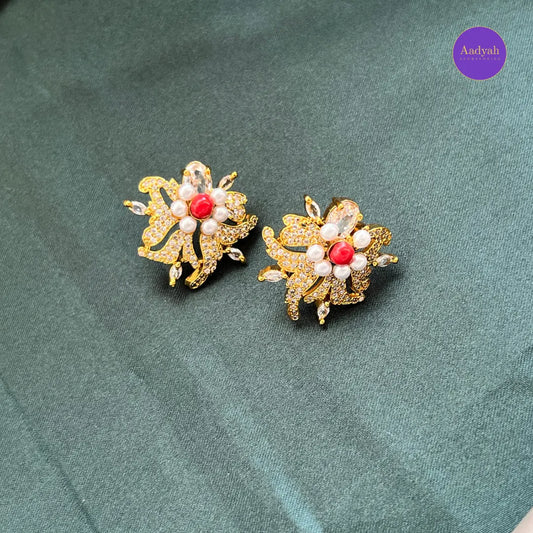 Floral Stud - White