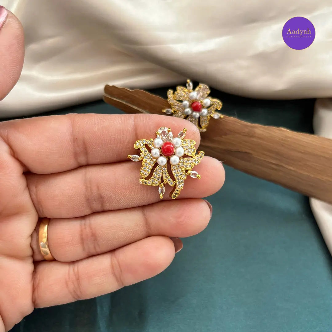 Floral Stud - White