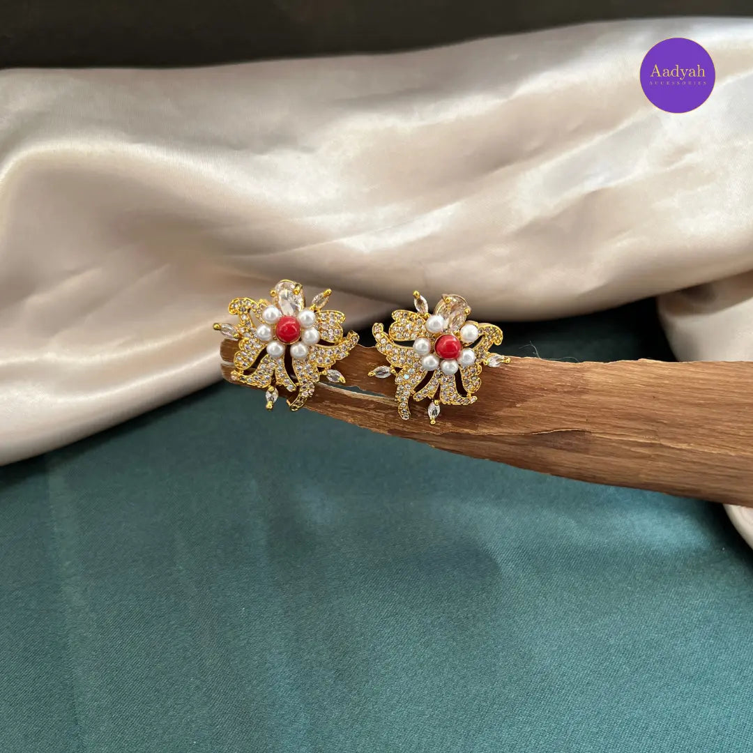 Floral Stud - White