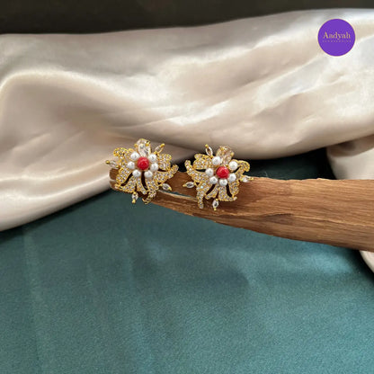 Floral Stud - White