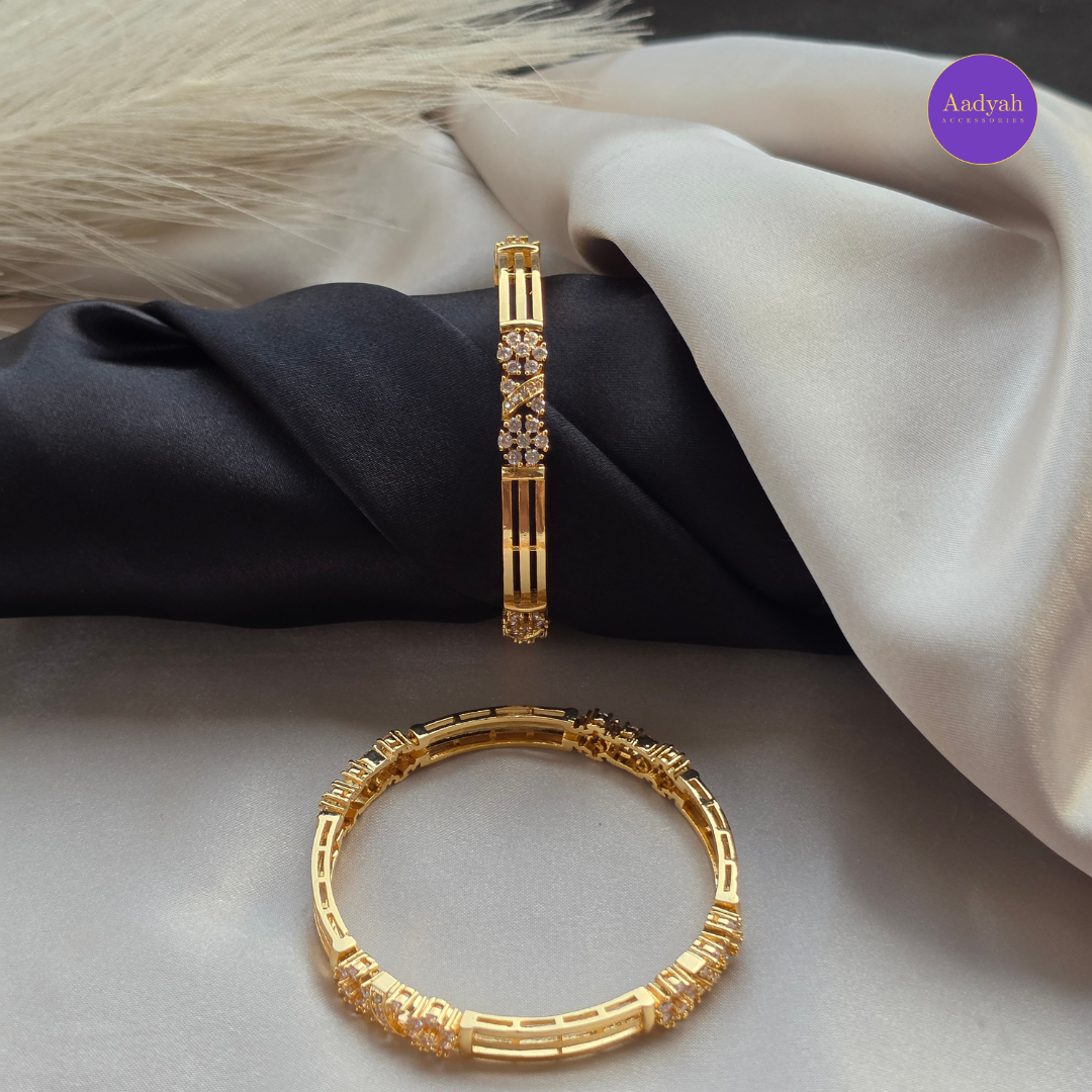 Floral White Stone Design Baby Bangle - Set Of 2