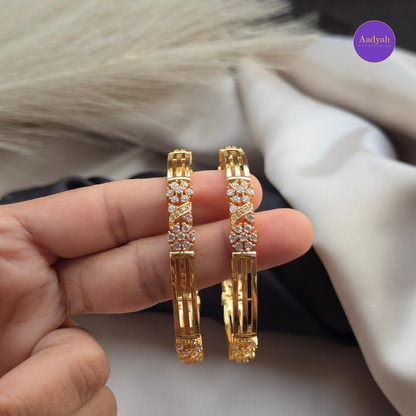 Floral White Stone Design Baby Bangle - Set Of 2