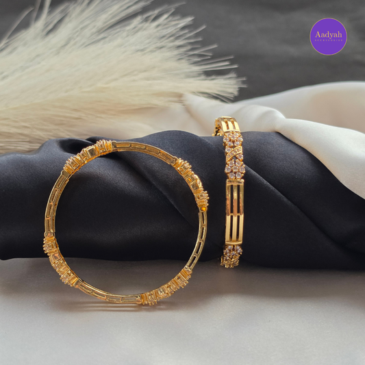 Floral White Stone Design Baby Bangle - Set Of 2