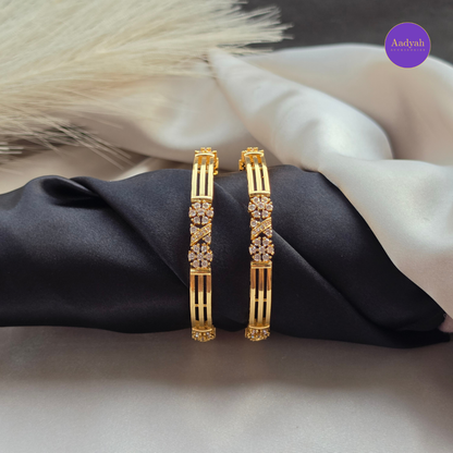 Floral White Stone Design Baby Bangle - Set Of 2