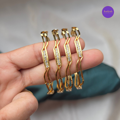 Gold Look Bangles - White Stone - Set of 4