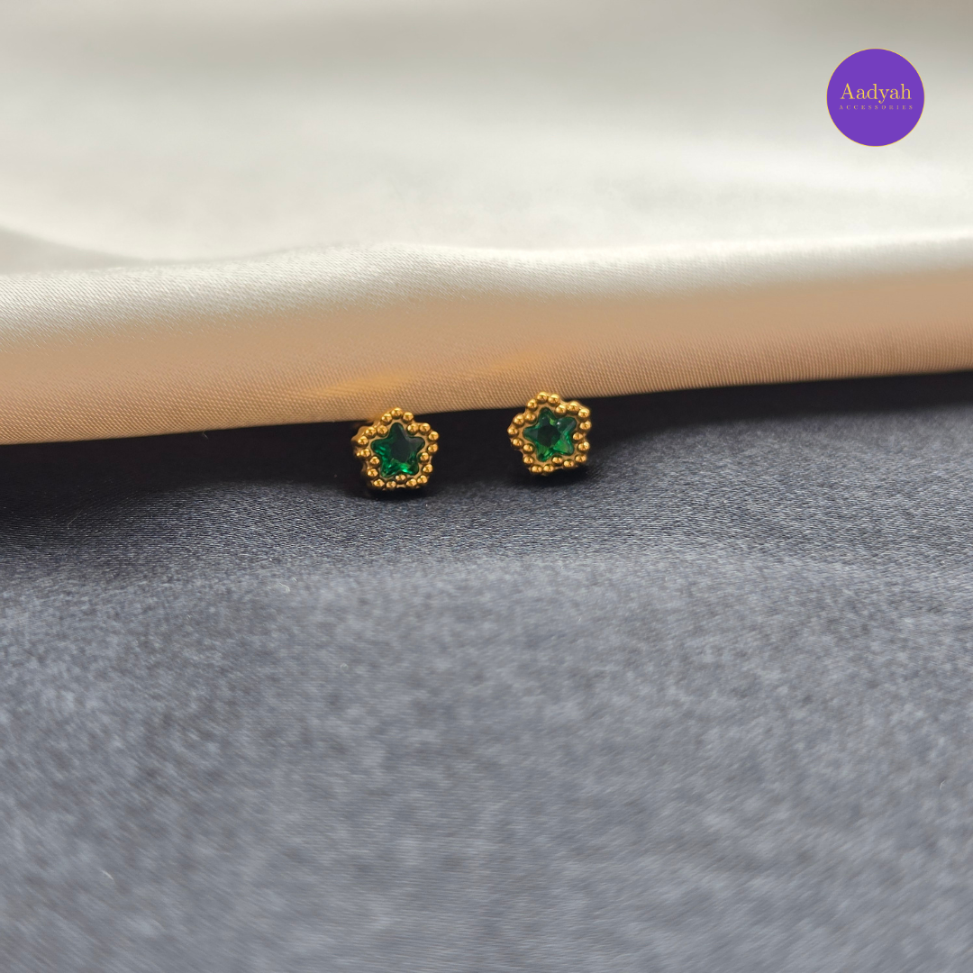 Green Floral - Small Stud
