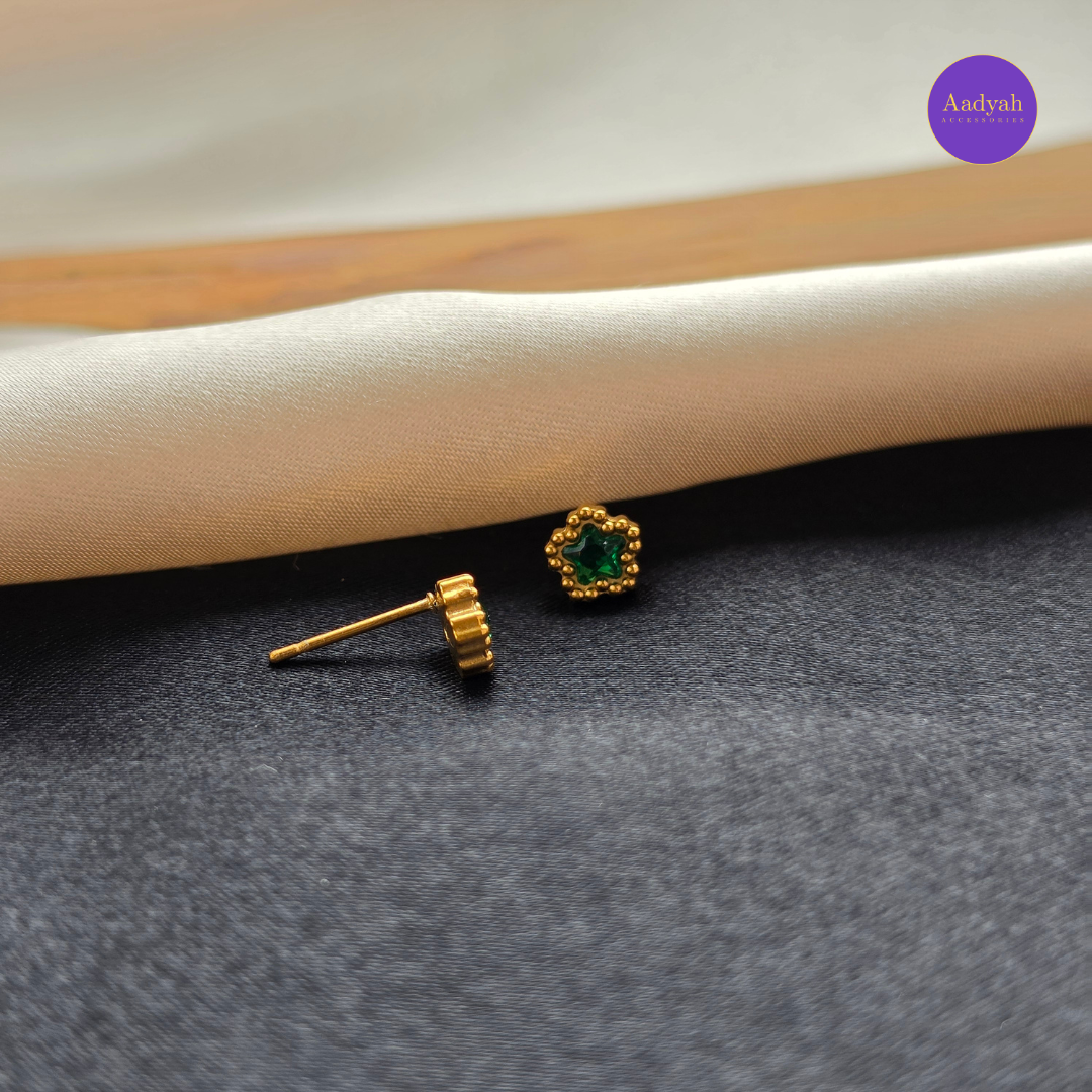 Green Floral - Small Stud