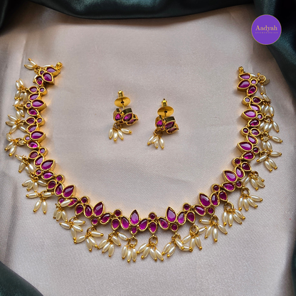 Guttapusulu  Necklace Set - Green & Pink