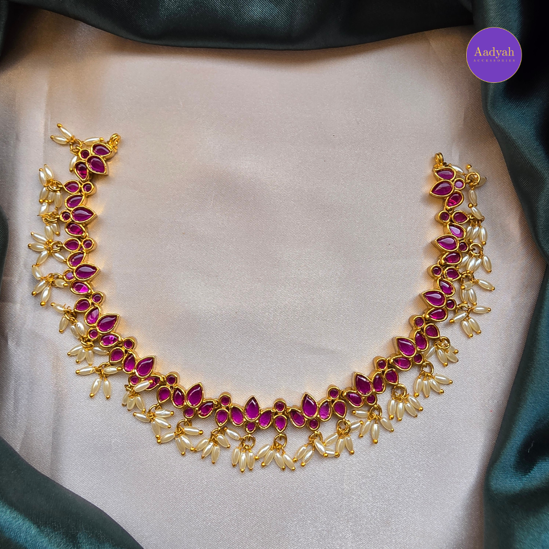 Guttapusulu  Necklace Set - Green & Pink