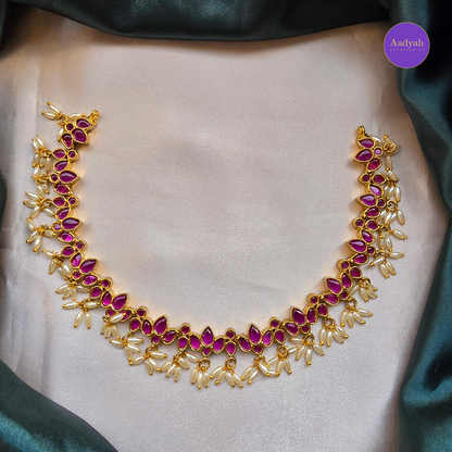Guttapusulu  Necklace Set - Green & Pink