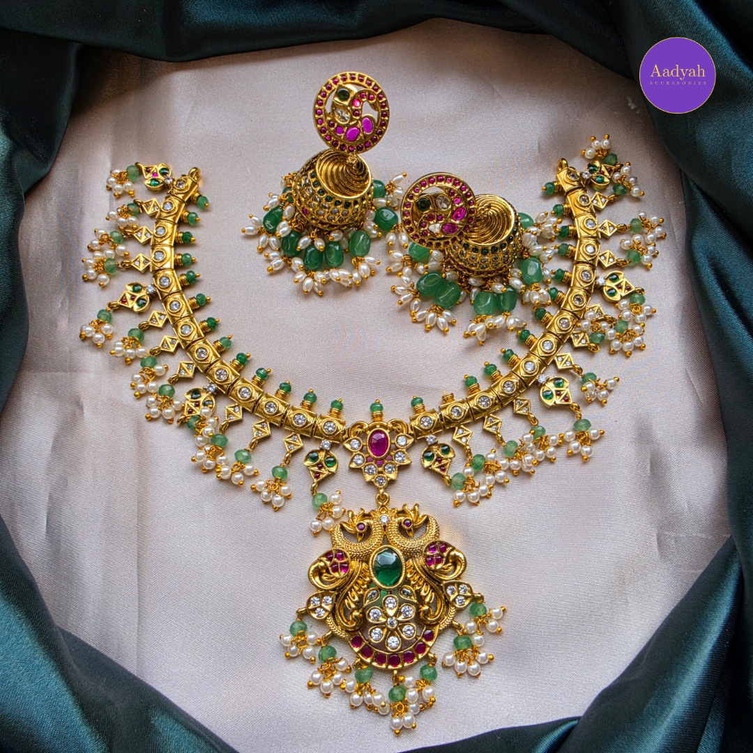 Guttapusulu  Peacock Necklace Set - Multi