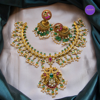 Guttapusulu  Peacock Necklace Set - Multi