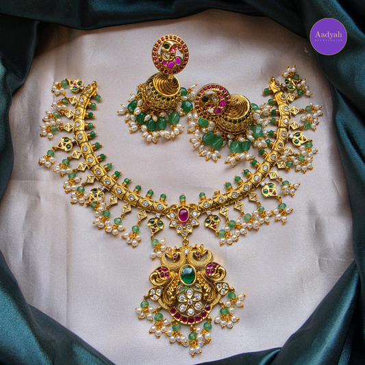 Guttapusulu  Peacock Necklace Set - Multi