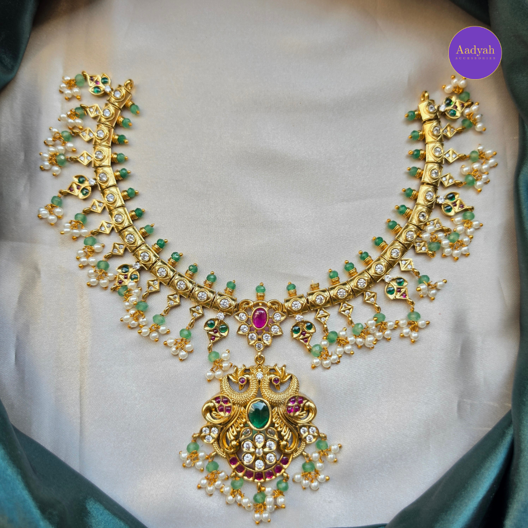 Guttapusulu  Peacock Necklace Set - Multi