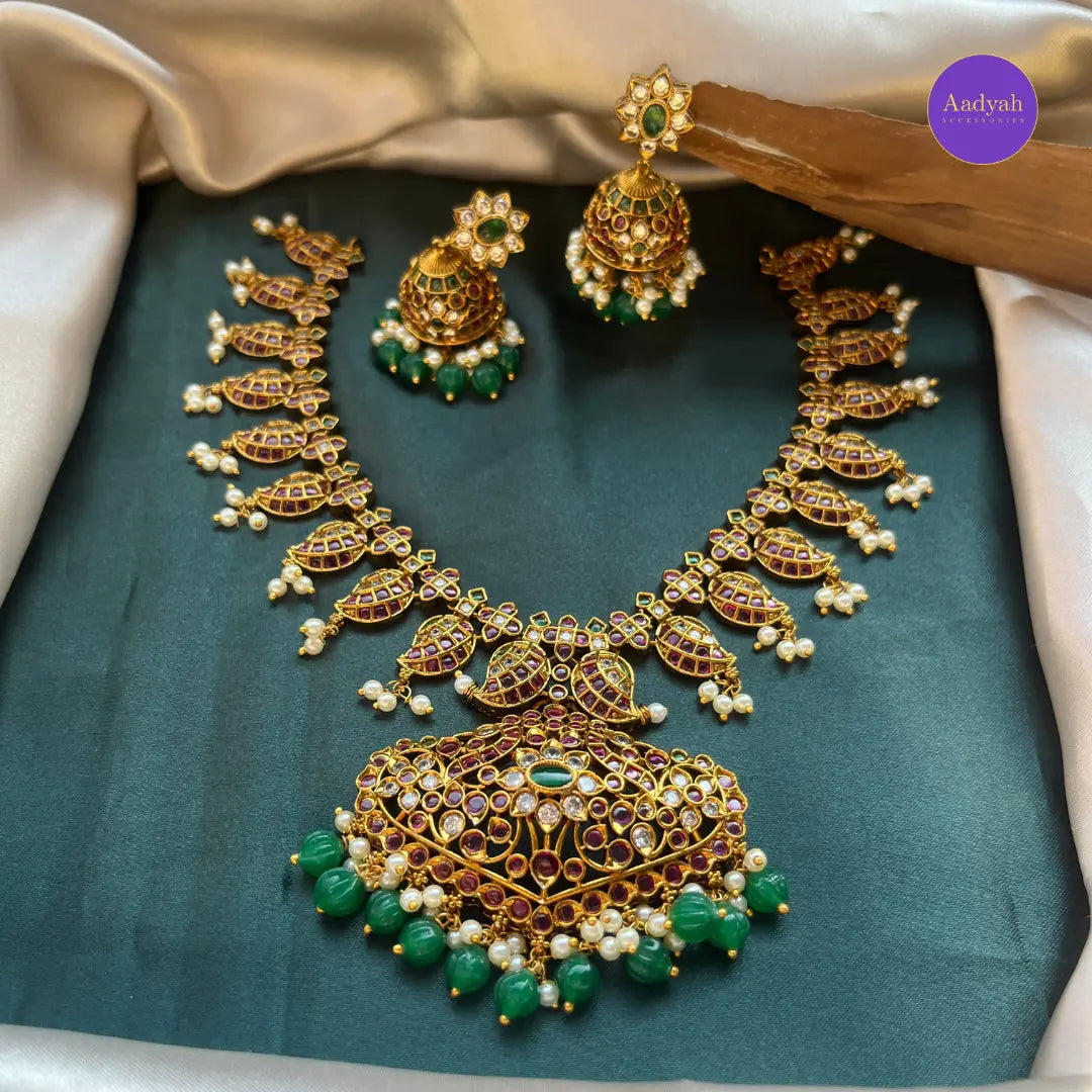Peacock Mango Kempu Necklace Set