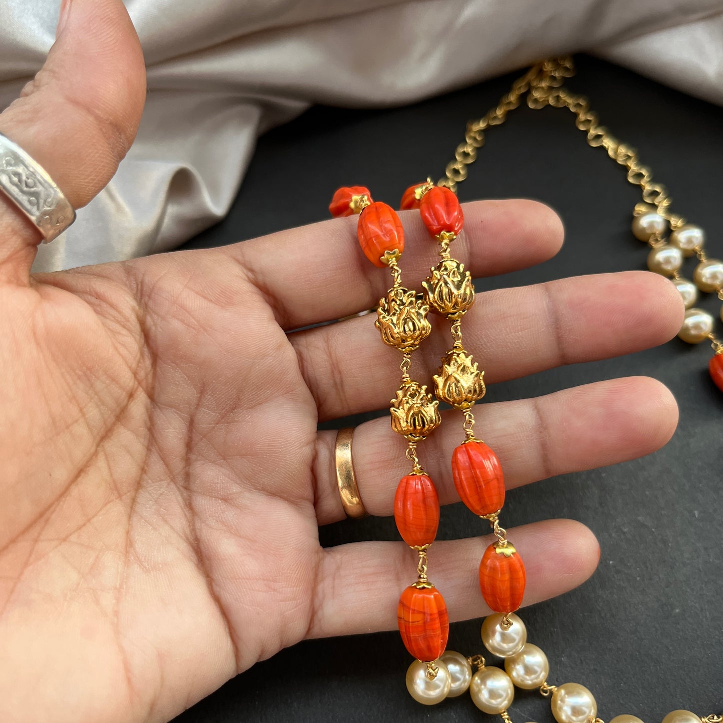 Gold look alike necklace set,Imitation jewelry,Artificial necklace set,Bridal / festive wear,Temple design / kundan / matte gold finish,Designer / traditional / ethnic