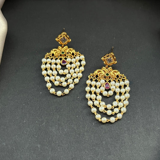 Gold look alike necklace set,Imitation jewelry,Artificial necklace set,Bridal / festive wear,Temple design / kundan / matte gold finish,Designer / traditional / ethnic