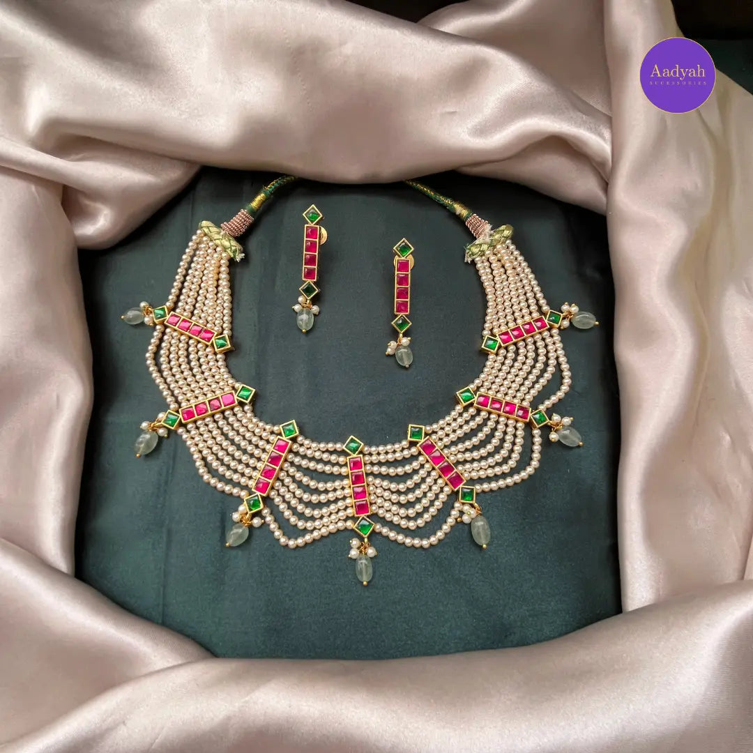 Jadau Pearl Necklace Set - Pearls