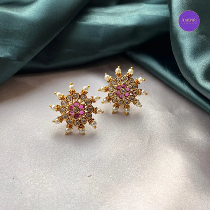 Juhi Stud - Pink with White
